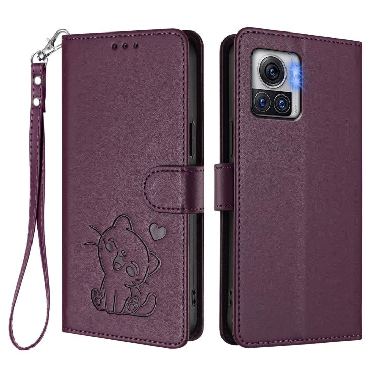 For Motorola Moto X30 Pro 5G Embossed Heart Cat Leather Phone Case with Hand Strap