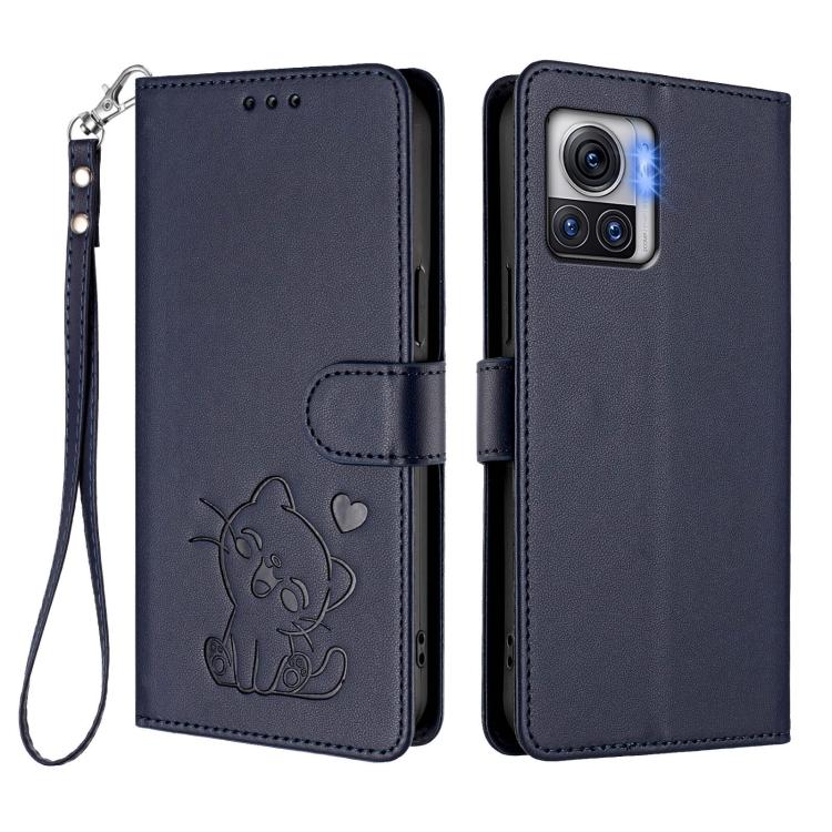 For Motorola Moto X30 Pro 5G Embossed Heart Cat Leather Phone Case with Hand Strap