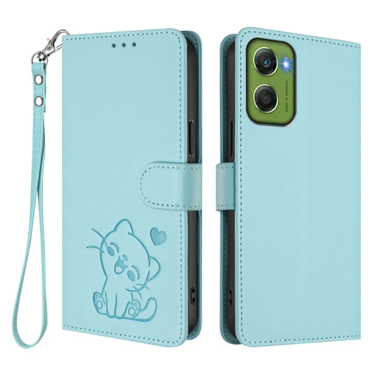 For Motorola Moto G06 4G Embossed Heart Cat Leather Phone Case with Hand Strap