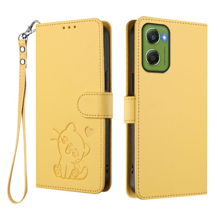 For Motorola Moto G06 4G Embossed Heart Cat Leather Phone Case with Hand Strap
