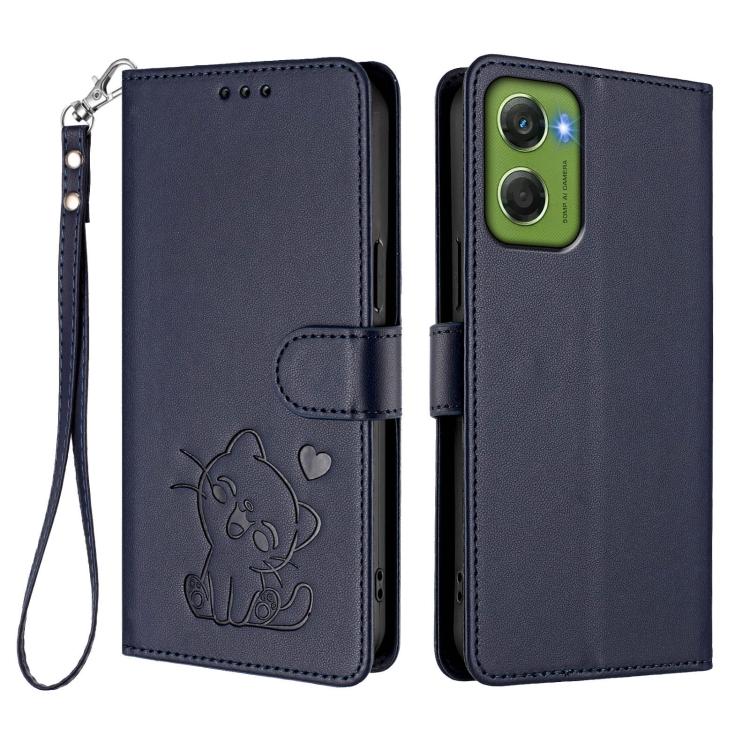 For Motorola Moto G06 4G Embossed Heart Cat Leather Phone Case with Hand Strap