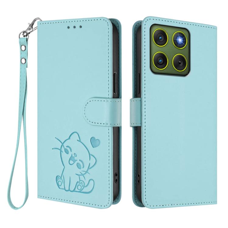 For Motorola Moto X70 Air 5G / Edge 70 5G Embossed Heart Cat Leather Phone Case with Hand Strap