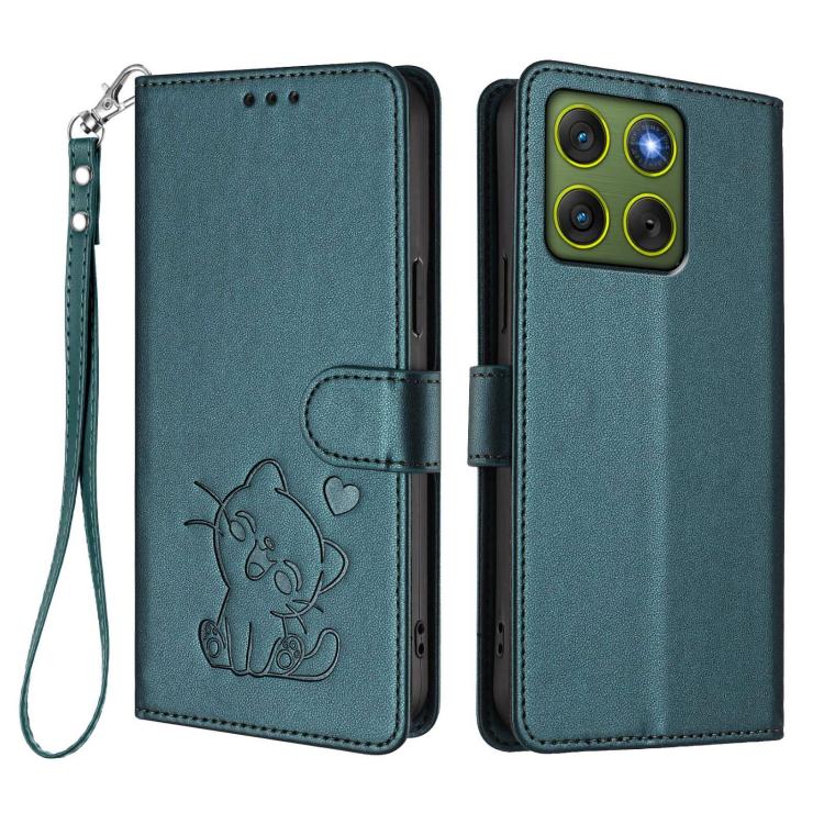 For Motorola Moto X70 Air 5G / Edge 70 5G Embossed Heart Cat Leather Phone Case with Hand Strap