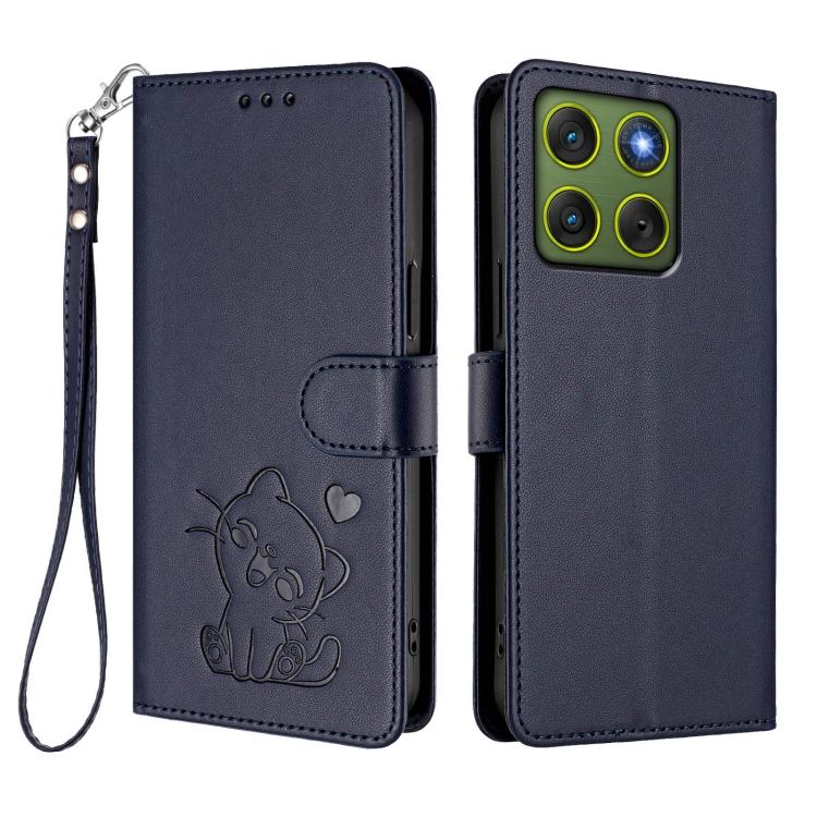For Motorola Moto X70 Air 5G / Edge 70 5G Embossed Heart Cat Leather Phone Case with Hand Strap
