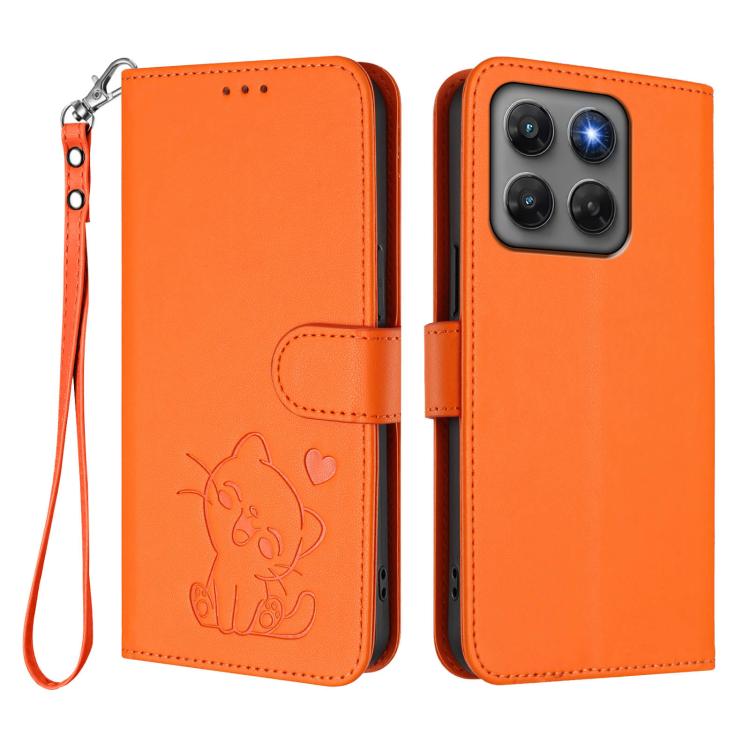 For Motorola Moto G47 5G / G37 / G37 Power 5G Embossed Heart Cat Leather Phone Case with Hand Strap