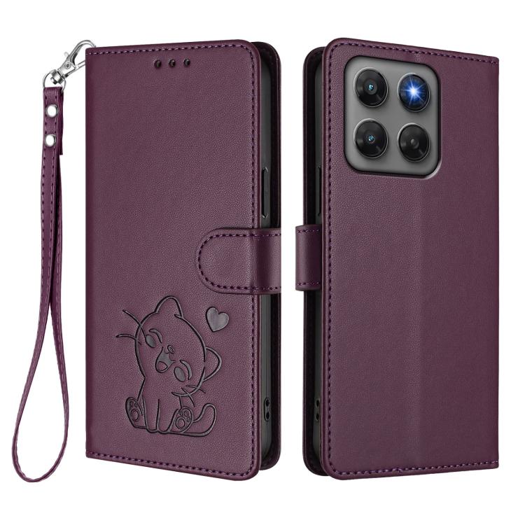 For Motorola Moto G47 5G / G37 / G37 Power 5G Embossed Heart Cat Leather Phone Case with Hand Strap