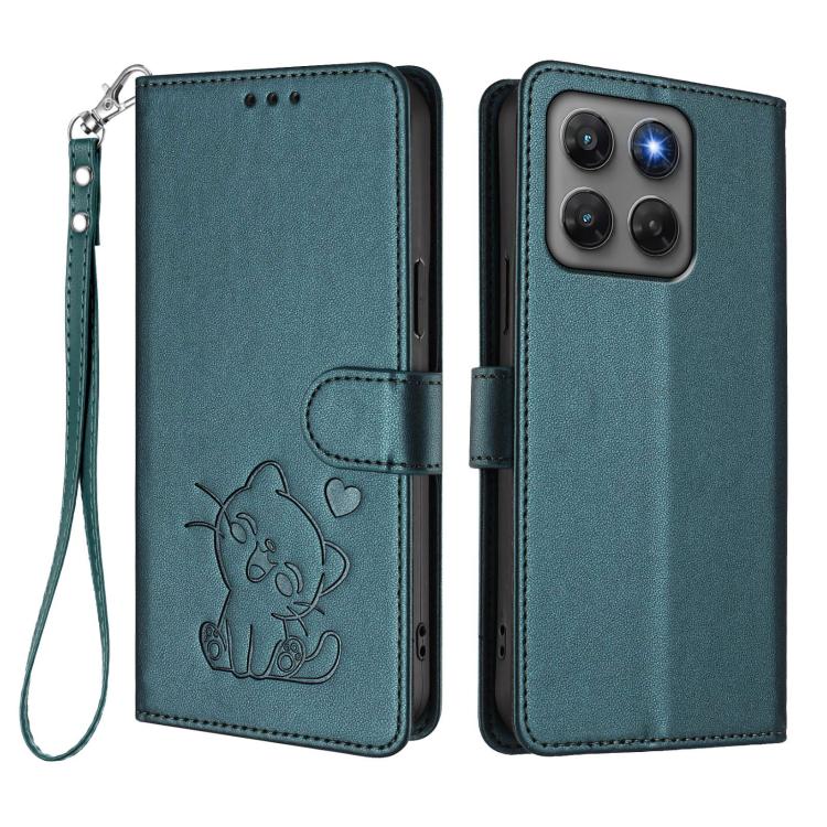 For Motorola Moto G47 5G / G37 / G37 Power 5G Embossed Heart Cat Leather Phone Case with Hand Strap