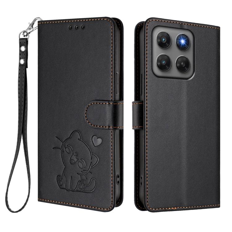 For Motorola Moto G47 5G / G37 / G37 Power 5G Embossed Heart Cat Leather Phone Case with Hand Strap