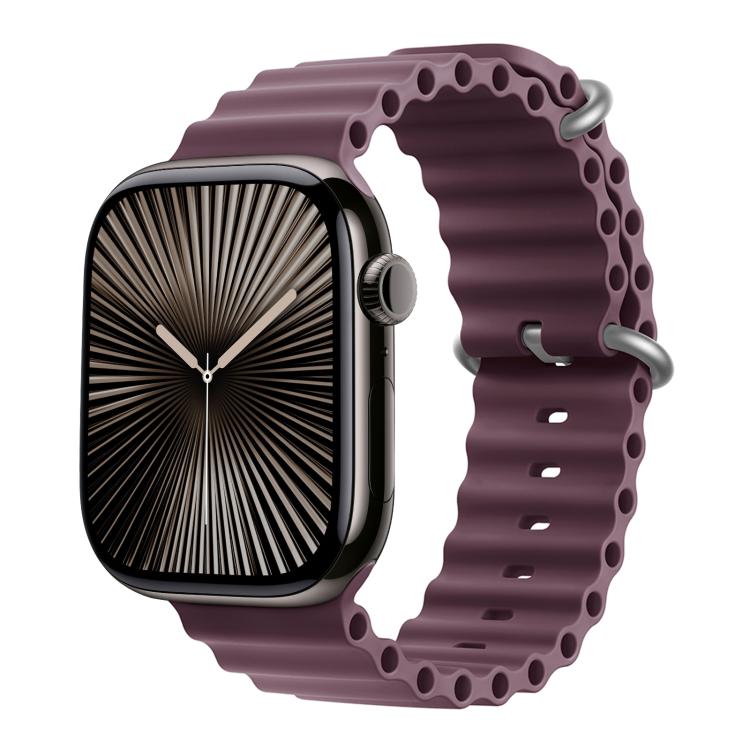For Apple Watch Series 10 46mm Ocean Silicone Watch Band with 3D Curved Film