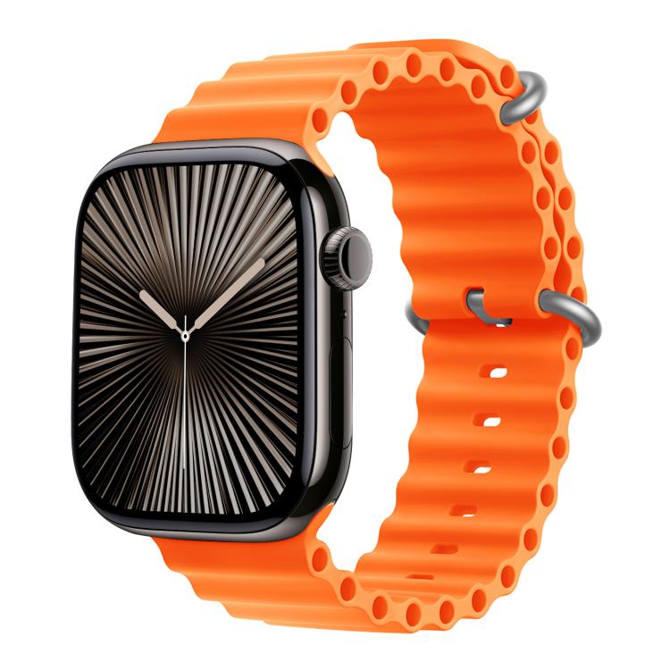 For Apple Watch Series 44mm Ocean Silicone Watch Band with 3D Curved Film