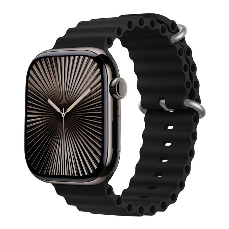 For Apple Watch Series 45mm Ocean Silicone Watch Band with 3D Curved Film