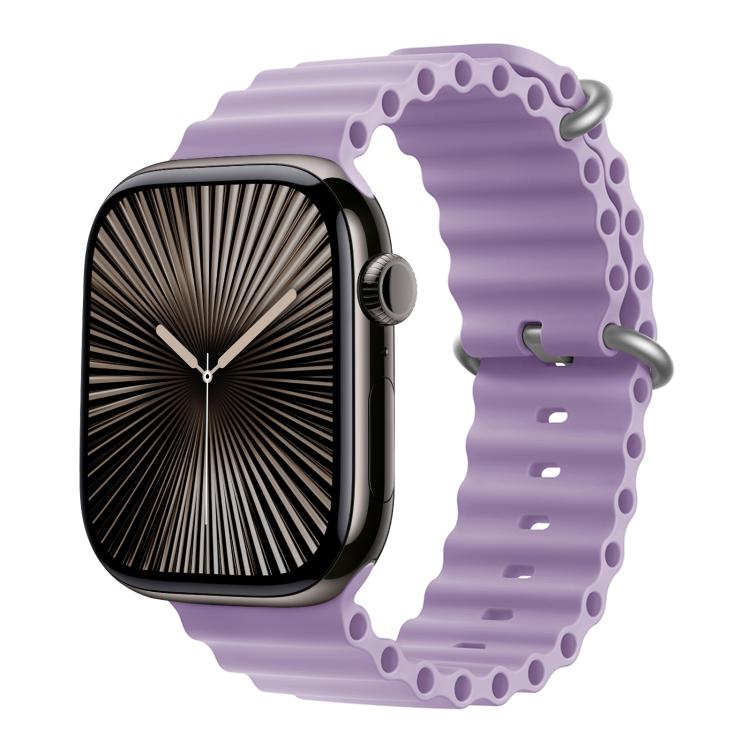 For Apple Watch Series 45mm Ocean Silicone Watch Band with 3D Curved Film