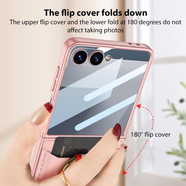 For Samsung Galaxy Z Flip7 5G GKK Integrated Ultra-thin Leather Card Slots Phone Case with Ring Holder