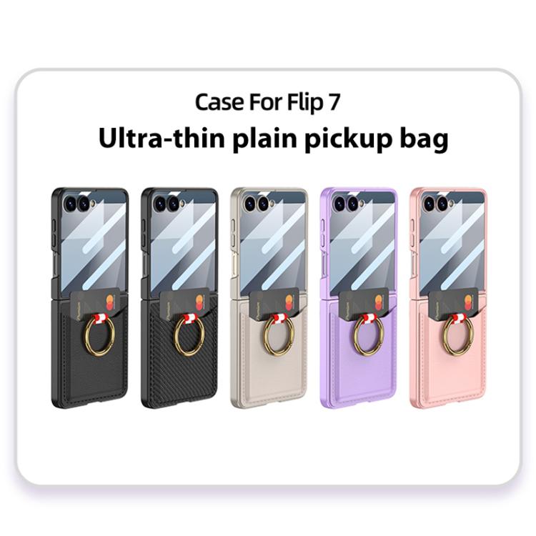 For Samsung Galaxy Z Flip7 5G GKK Integrated Ultra-thin Leather Card Slots Phone Case with Ring Holder
