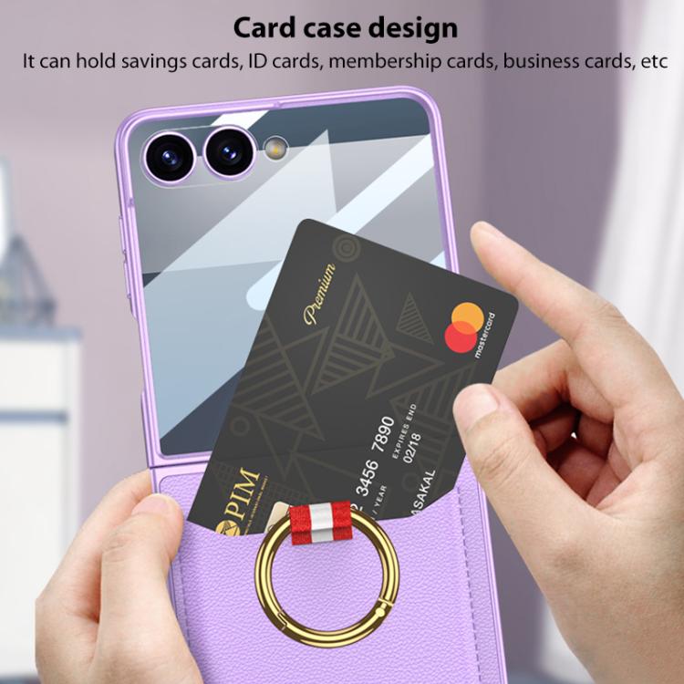 For Samsung Galaxy Z Flip7 5G GKK Integrated Ultra-thin Leather Card Slots Phone Case with Ring Holder