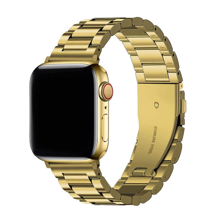 For Apple Watch Series 10 46mm Three Beads Stainless Steel Watch Band with 3D Curved Film