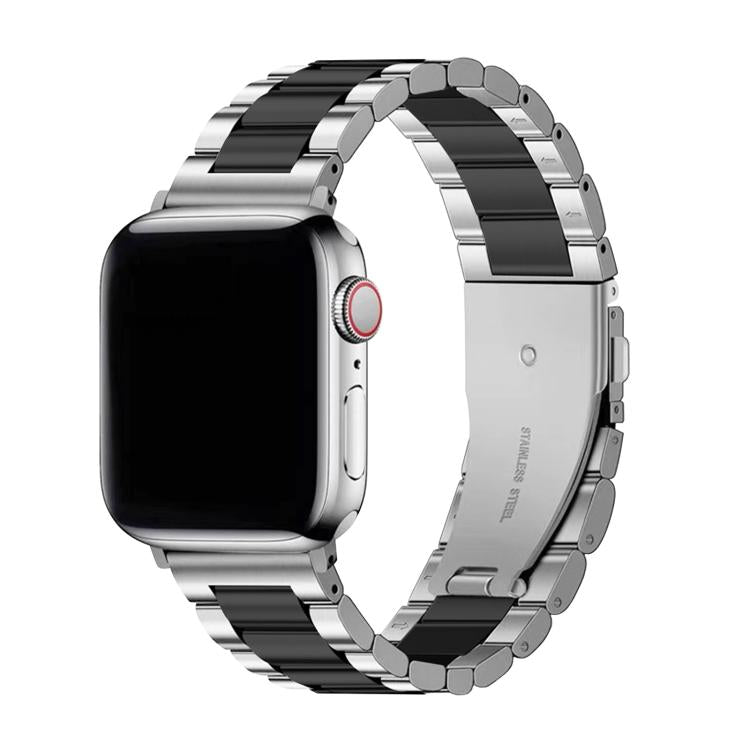 For Apple Watch Series 10 46mm Three Beads Stainless Steel Watch Band with 3D Curved Film