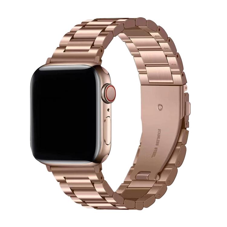 For Apple Watch Series 10 42mm Three Beads Stainless Steel Watch Band with 3D Curved Film