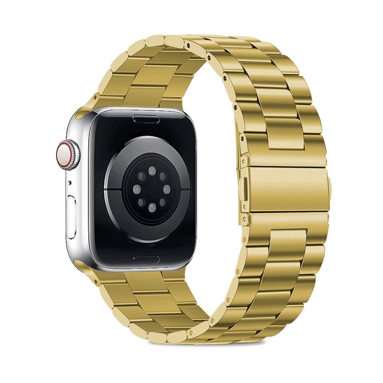 For Apple Watch Series 44mm Three Beads Stainless Steel Watch Band with 3D Curved Film