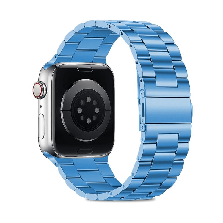 For Apple Watch Series 44mm Three Beads Stainless Steel Watch Band with 3D Curved Film