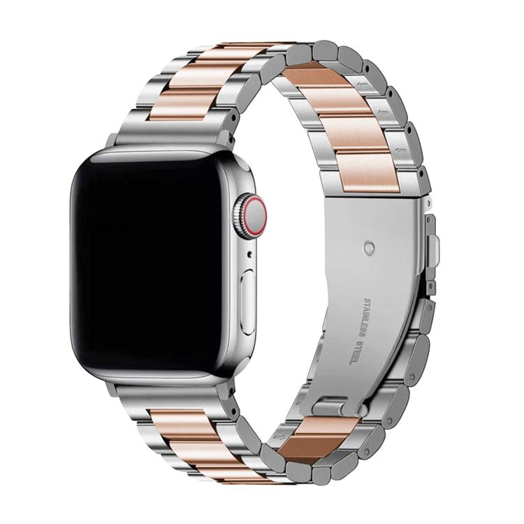 For Apple Watch Series 44mm Three Beads Stainless Steel Watch Band with 3D Curved Film