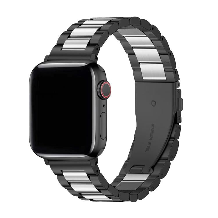 For Apple Watch Series 40mm Three Beads Stainless Steel Watch Band with 3D Curved Film