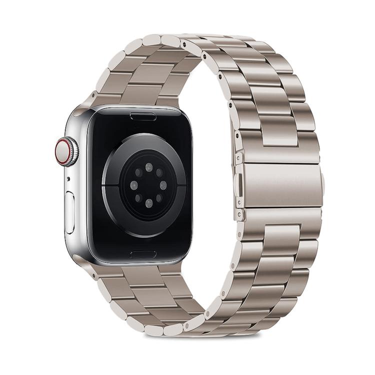 For Apple Watch Series 40mm Three Beads Stainless Steel Watch Band with 3D Curved Film