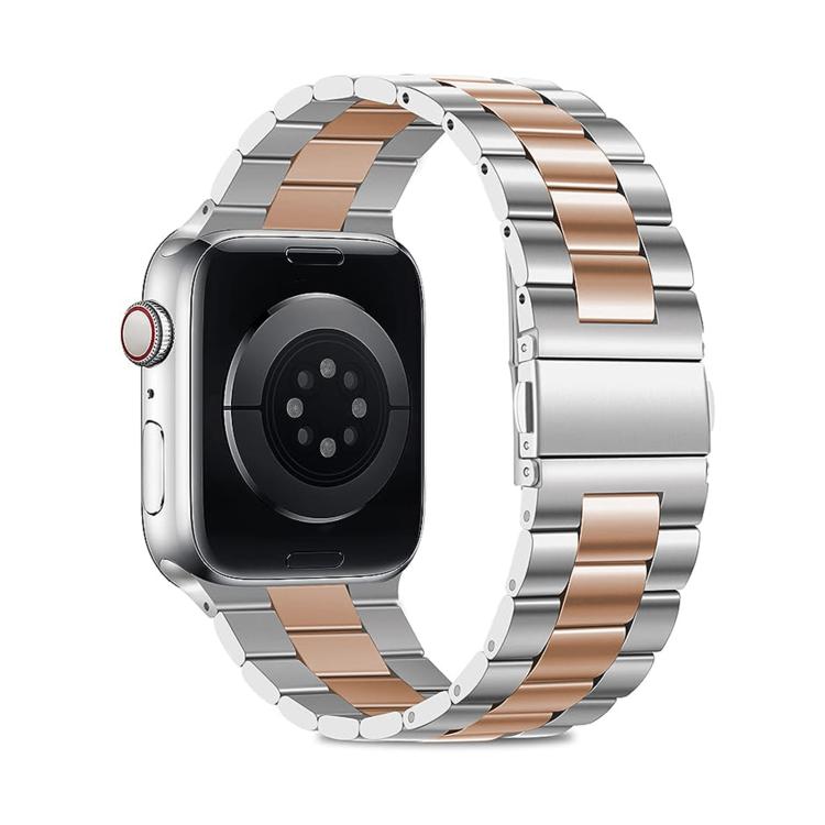 For Apple Watch Ultra 2 / 1 49mm Three Beads Stainless Steel Watch Band with 3D Curved Film