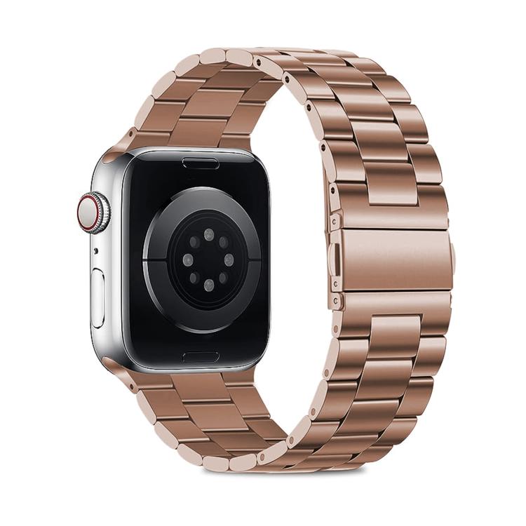 For Apple Watch Series 45mm Three Beads Stainless Steel Watch Band with 3D Curved Film