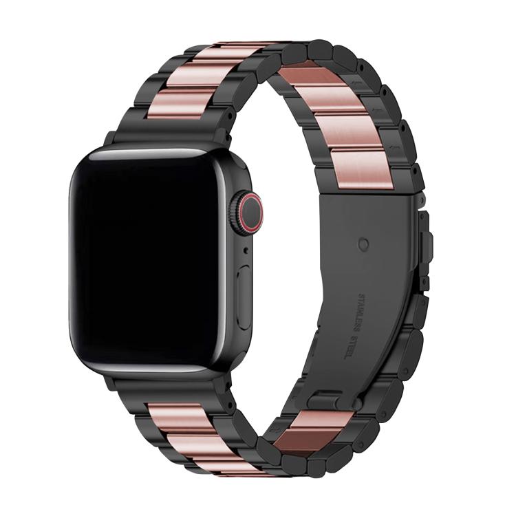 For Apple Watch Series 45mm Three Beads Stainless Steel Watch Band with 3D Curved Film