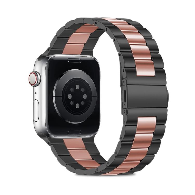 For Apple Watch Series 41mm Three Beads Stainless Steel Watch Band with 3D Curved Film
