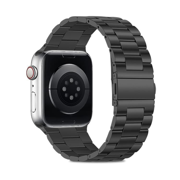 For Apple Watch Series 41mm Three Beads Stainless Steel Watch Band with 3D Curved Film