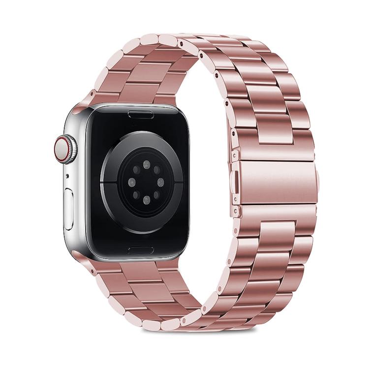 For Apple Watch Series 41mm Three Beads Stainless Steel Watch Band with 3D Curved Film