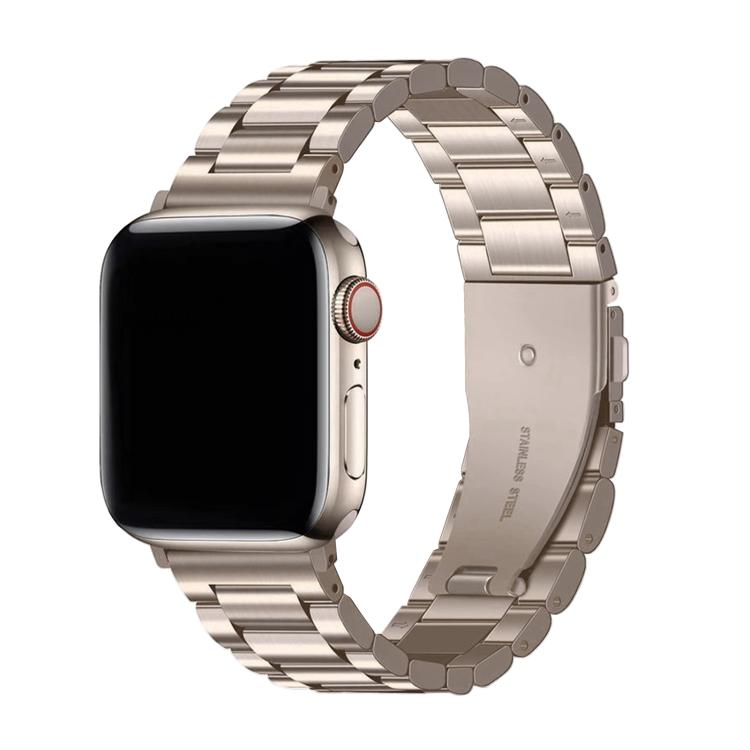 For Apple Watch Series 41mm Three Beads Stainless Steel Watch Band with 3D Curved Film