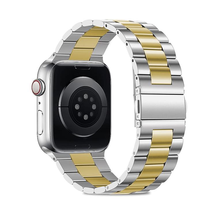 For Apple Watch Series 38mm Three Beads Stainless Steel Watch Band with 3D Curved Film