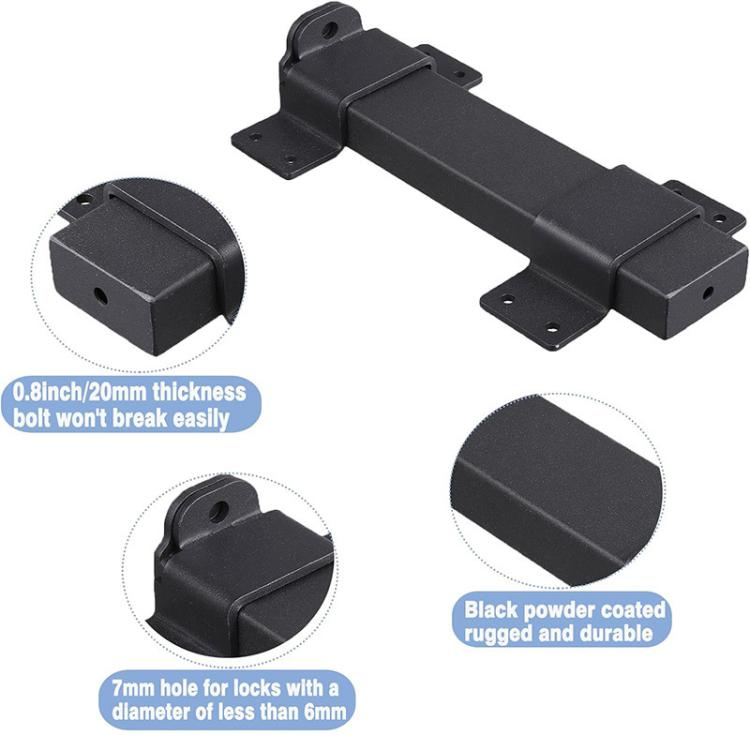 Heavy Duty Metal Door Lock Sliding Security Latch with Padlock Hole for Wooden Fence Yard - Black