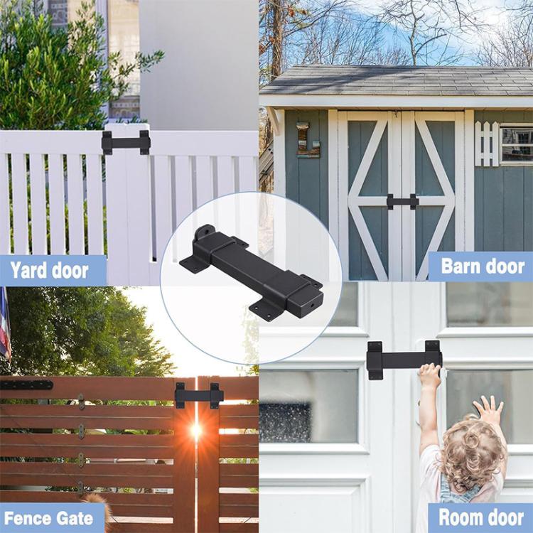 Heavy Duty Metal Door Lock Sliding Security Latch with Padlock Hole for Wooden Fence Yard - Black