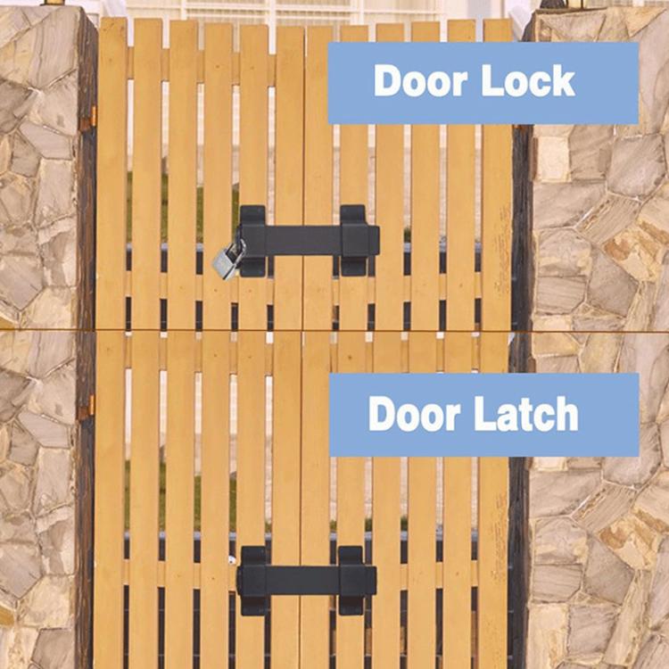 Heavy Duty Metal Door Lock Sliding Security Latch with Padlock Hole for Wooden Fence Yard - Black