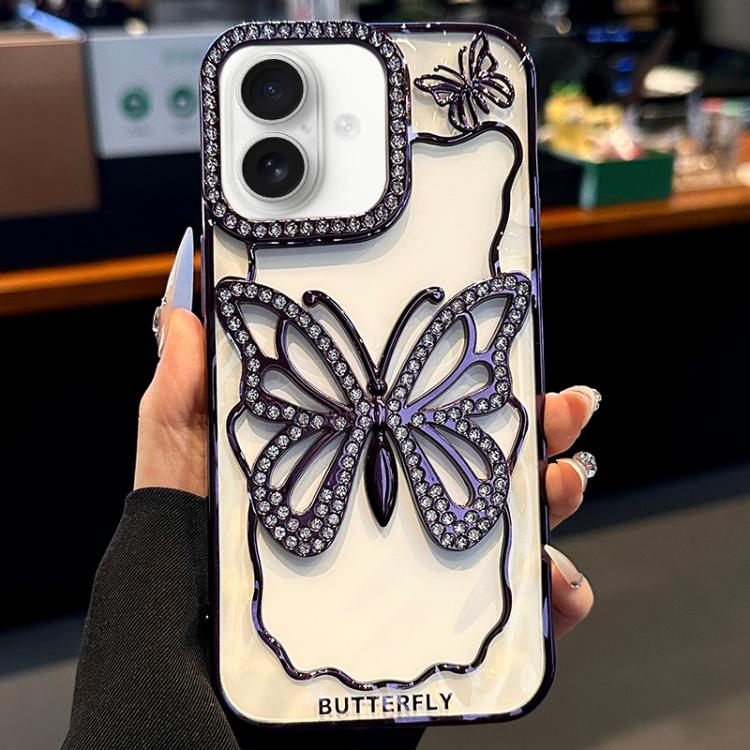 For iPhone 16 Plus Hollow Butterfly Electroplating TPU Phone Case