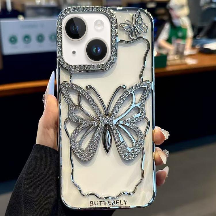 For iPhone 15 Hollow Butterfly Electroplating TPU Phone Case