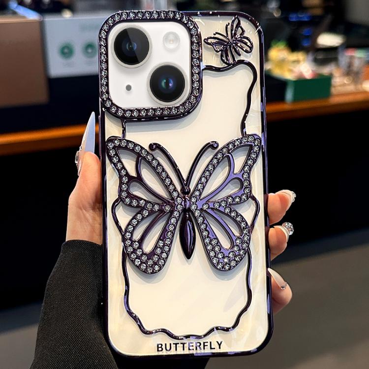 For iPhone 15 Hollow Butterfly Electroplating TPU Phone Case
