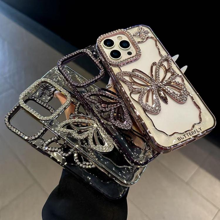 For iPhone 16 Plus Hollow Butterfly Electroplating TPU Phone Case