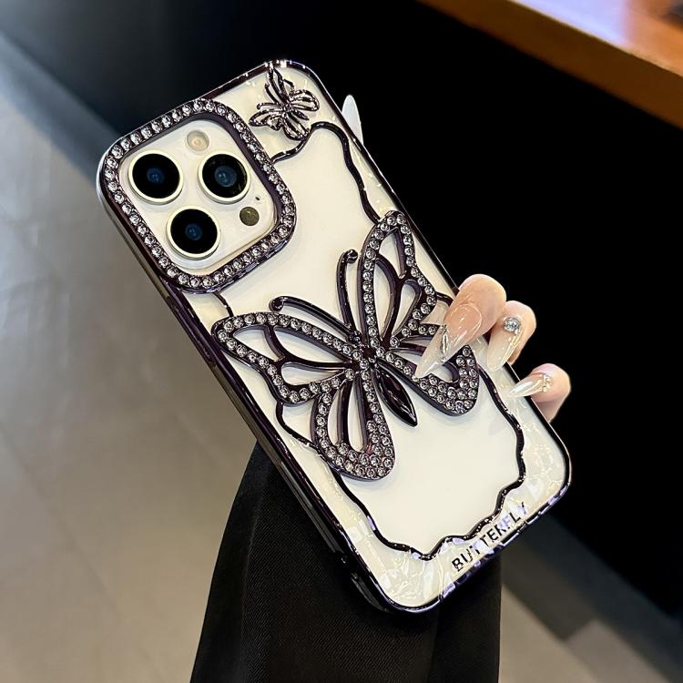 For iPhone 16 Plus Hollow Butterfly Electroplating TPU Phone Case