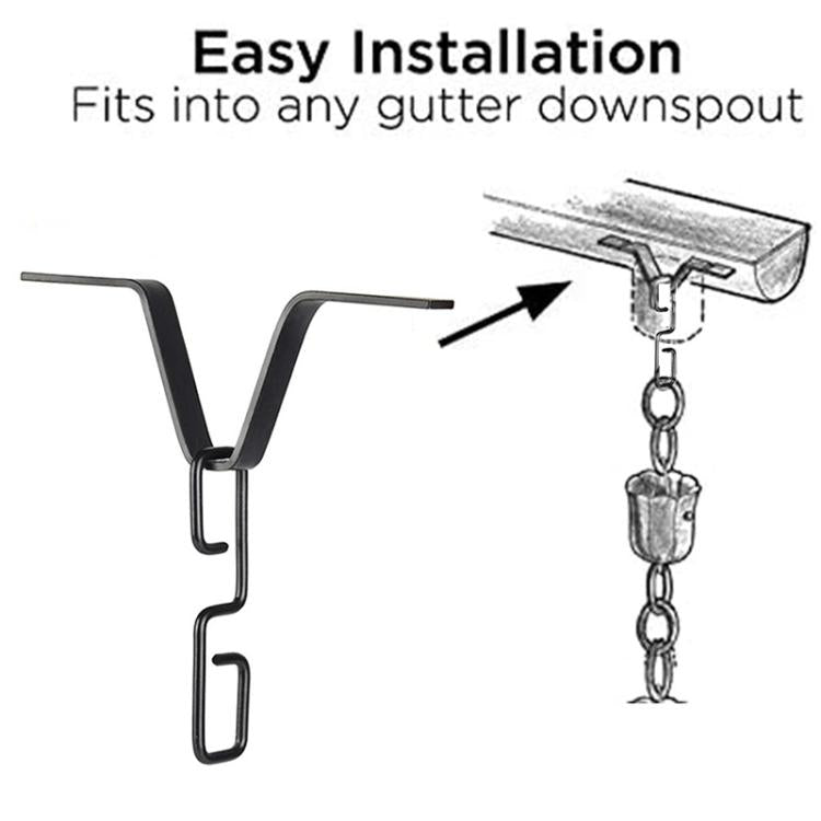 Rain Chain Gutter Adapter Chain Hook Replacement Downspout for V-Shaped Gutters - Black