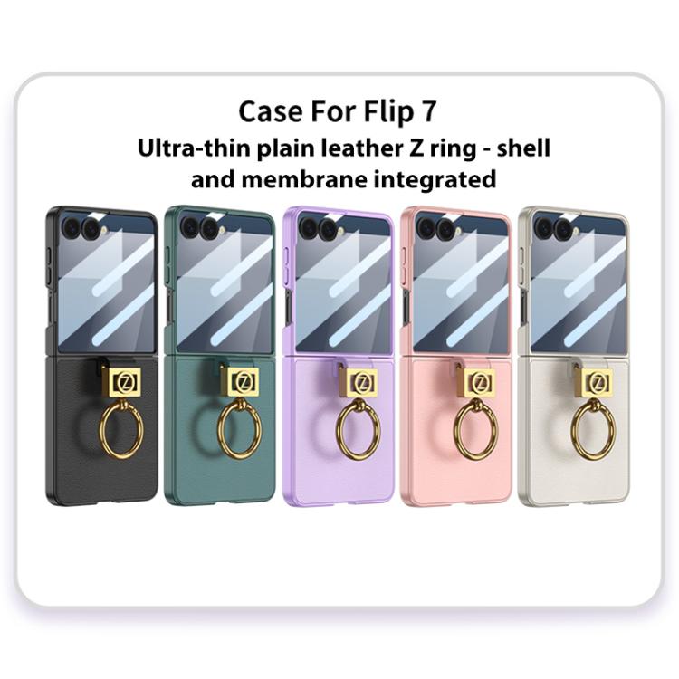 For Samsung Galaxy Z Flip7 5G GKK Integrated Ultra-thin Plain Leather Phone Case with Z Ring