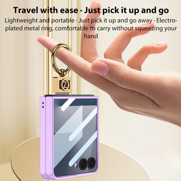 For Samsung Galaxy Z Flip7 5G GKK Integrated Ultra-thin Plain Leather Phone Case with Z Ring
