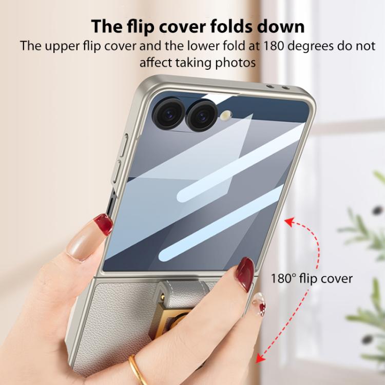 For Samsung Galaxy Z Flip7 5G GKK Integrated Ultra-thin Plain Leather Phone Case with Z Ring