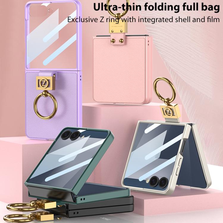 For Samsung Galaxy Z Flip7 5G GKK Integrated Ultra-thin Plain Leather Phone Case with Z Ring