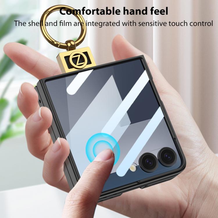 For Samsung Galaxy Z Flip7 5G GKK Integrated Ultra-thin Plain Leather Phone Case with Z Ring