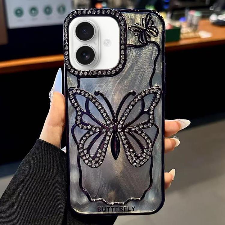 For iPhone 16 Plus Butterfly Electroplating TPU Phone Case with Epoxy Cardboard